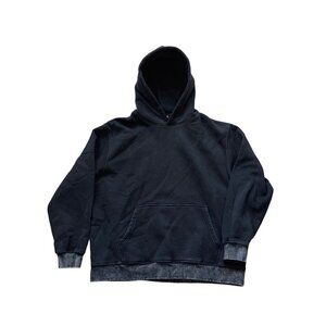 Distressed Black Cotton Blend Pullover Hoodie Medium Weight Urban Style